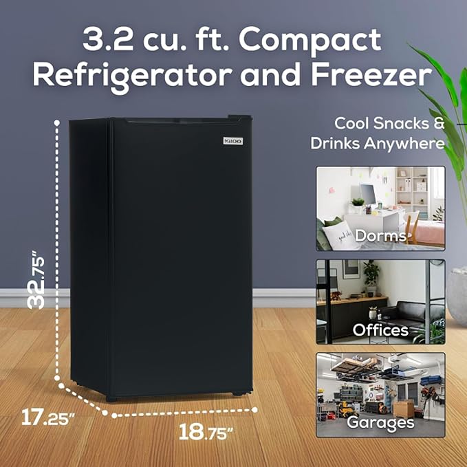 Igloo 3.2 Cu.Ft. Mini Fridge with Freezer - Single Door Compact Refrigerator with Glass Shelves for Homes, Dorms & Offices- Keep Snacks, Drinks & Frozen Foods Cool with Temperature Control Mini Fridge - Image 2