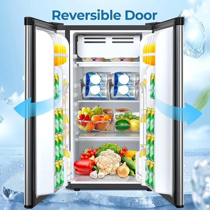 Electactic 3.2 Cu.ft Mini Fridge with Freezer, Compact Refrigerator with Reversible Single Door, Adjustable Thermostat, Low Noise, Energy Efficient for Office, Dorm, Bedroom, Apartment - Image 3