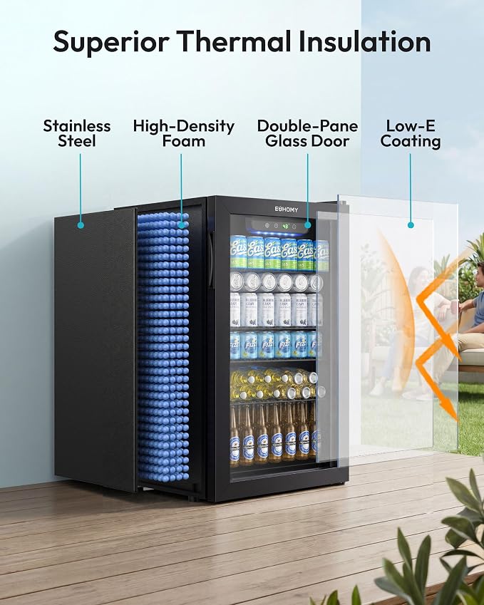 EUHOMY Beverage Refrigerator and Cooler, 128 Can Mini fridge with Glass Door, Small Refrigerator with Removable Shelves for Soda Beer or Wine, Home/Bar/Office, Black - Image 6