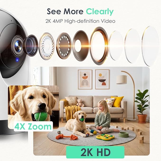 YOTON Indoor Security Camera, 2K 360° Wi-Fi Baby Monitor & Pet Camera w/Motion - Image 4