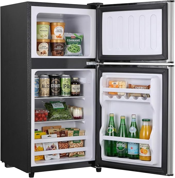 3.2 Cu.Ft Mini Fridge with Freezer, 2 Door Small Refrigerator with Adjustable Thermostat Energy-efficient Low Noise, Compact Fridge for Bedroom, Office, Dorm, Pewter by SimpleDeluxe
