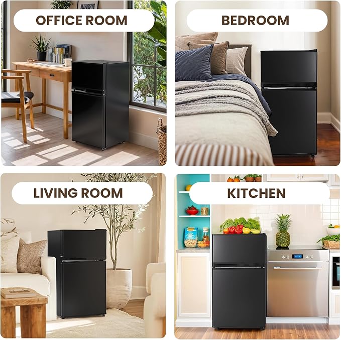 3.55 Cu.Ft Refrigerator with Freezer for Kitchen Office, Black | Double Door Small Fridge with Freezer, 7-Level Thermostat, Adjustable Shelves & Quiet Operation for Dorm and Bedroom - Image 6