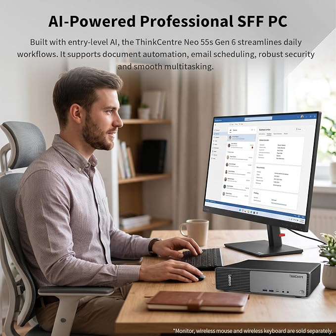 Lenovo ThinkCentre Neo 55s Business SFF Desktop, AMD Ryzen 5 220 (up to 4.9 GHz), 32GB DDR5, 2TB SSD, Support 2-Monitor 4K, HDMI, DP, Wired KB & Mouse, Wi-Fi, Win 11 Pro, 2026 Small PC, w/Bundle - Image 4