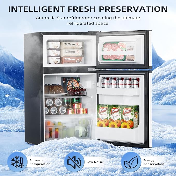 Antarctic Star 3.2 Cu.Ft,Mini Refrigerator with Freezer,Double Door Mini Fridge,Compact Refrigerator,Adjustable Thermostat,Mini Refrigerator for Bedroom/Office/Dorm/Kitchen(Silver) - Image 2