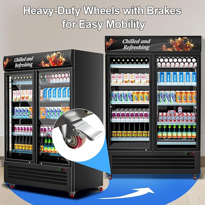 Commercial 2 Glass Door Display Beverage Refrigerator 1370 Can Black | Fast cool, self-closing door, ad board, LED light, for store/office - Image 7