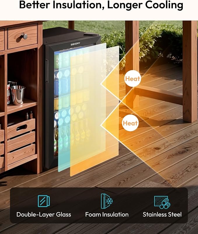 EUHOMY Mini Fridge 130 Can Beverage Refrigerator Cooler Glass Door for Soda Wine Beer, Beverage Cooler for Home, Bar, Office with Digital Temperature Control Removable Shelves, Black - Image 5