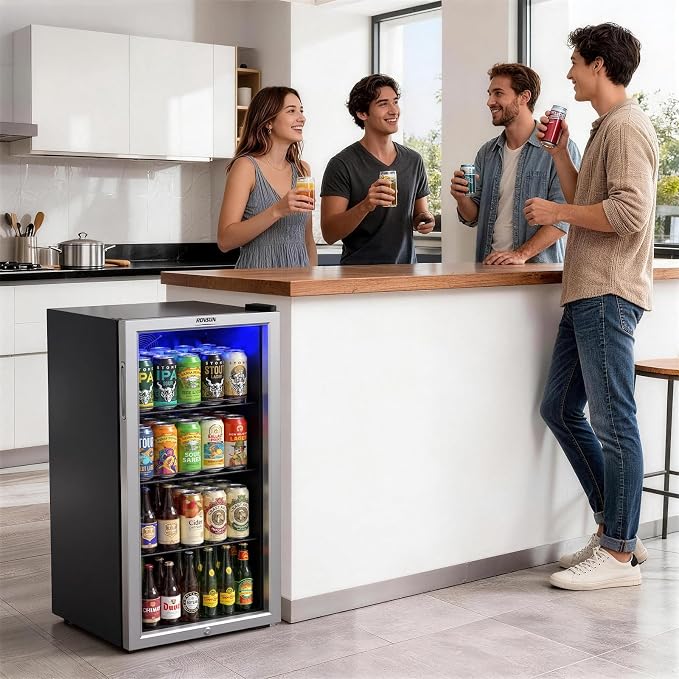 ROVSUN 3.3 Cu.Ft. Beverage Cooler Refrigerator, Mini Cooler with Removable Shelves, 32-50°F Temperature Adjustable Fridge for Soda, Beer, Freestanding Small Fridge for Kitchen, Dorm, Office or Bar - Image 8
