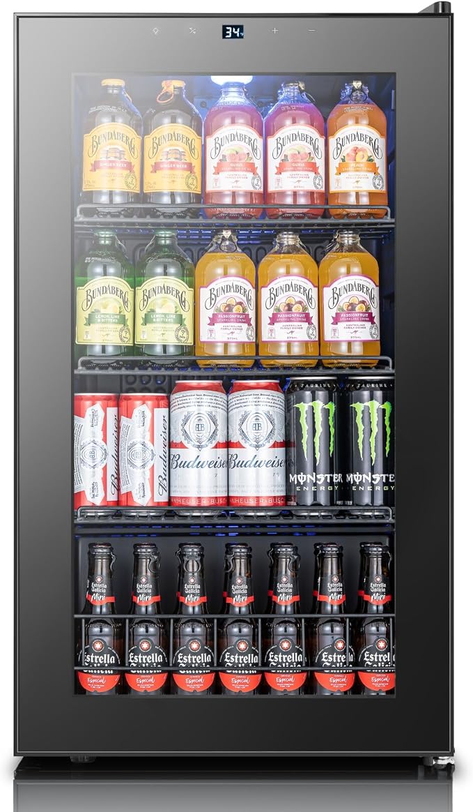 Yeego Beverage Refrigerator Drink Cooler, 130 Cans Mini Fridge | Double-pane Glass Door Cooler, 34°F-54°F Temperature Control, for Soda Wine Beer Home Office Bar, Adjustable Shelves, Black by Yeego