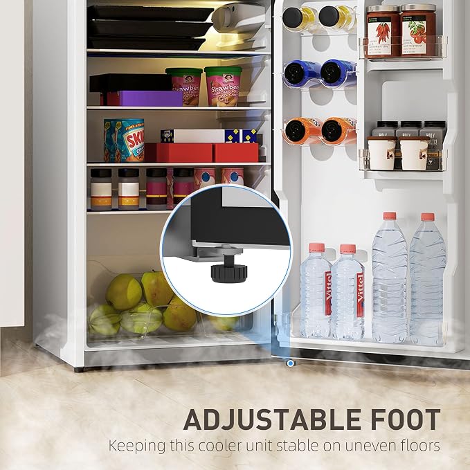 HOMCOM 4 Cu.Ft Mini Fridge with Freezer Double Reversible White | Compact Refrigerator, Adjustable Thermostat, Shelf, for Bedroom Dorm Home Office, Energy Efficient - Image 9