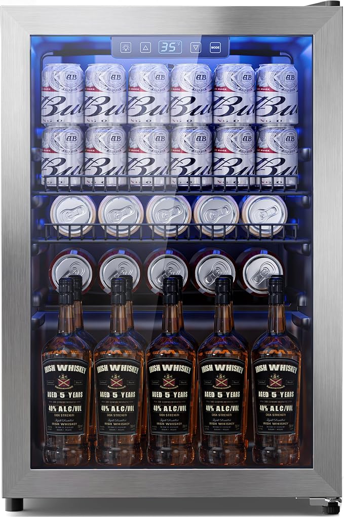 Tehanld 2.5 Cu.Ft Beverage Fridge, Glass Door Mini Fridge, Silver, 96 Can | Adjustable Shelves for Wine & Beer, Digital Temp, Holds Up to 96 Cans, Freestanding for Home & Office by Tehanld
