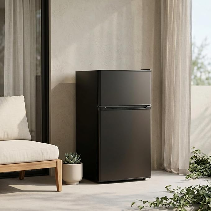 3.2 Cu.Ft Mini Fridge with Freezer, 2 Door Small Refrigerator with Adjustable Thermostat Energy-efficient Low Noise, Compact Fridge for Bedroom, Office, Dorm, Black - Image 7