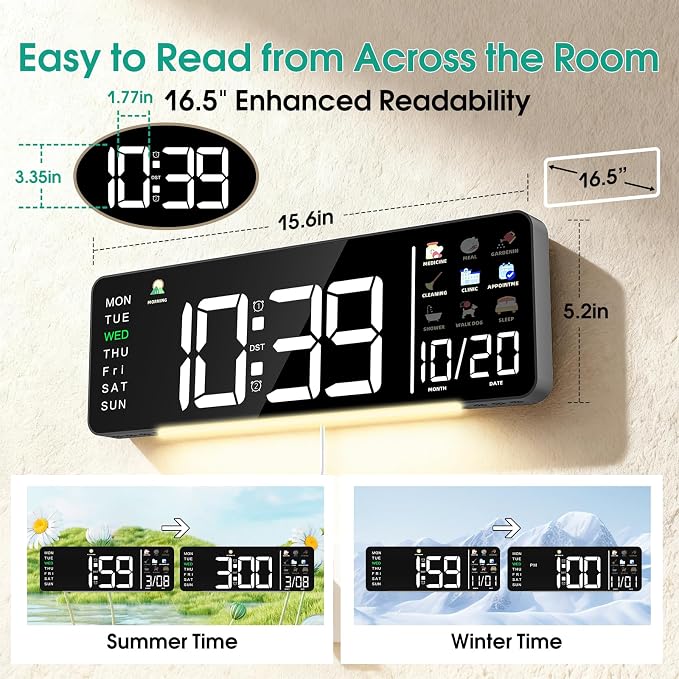 Hoifen Clock with Day and Date for Seniors, Remote Control, Night Light - Image 5