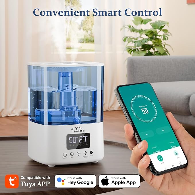 Smart Humidifiers for Bedroom, Top Fill 4L Cool Mist Air Humidifier for Large Room, Essential Oil Diffuser App Control, Fast Symptom Relief, Nightlight, 12H Quiet Runtime for Baby, Plant - Image 3