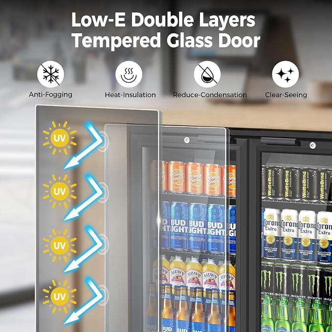 Back Bar Cooler with 2 Glass Door, Commercial Beverage Fridge Under Counter, 7.2 Cu.Ft Display Refrigerator with Safety Locks for Beer, Soda, Wine, Built-In/Freestanding for Bar Restaurant Home - Image 3