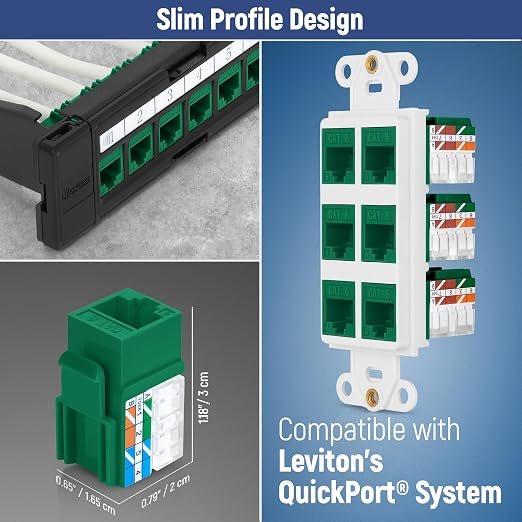 Everest 90° Angled RJ45 Cat6 Keystone Jacks 50-Pack in Green - Image 6