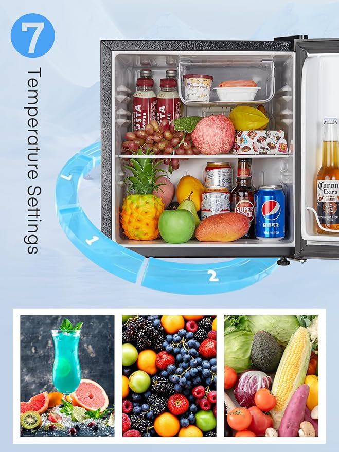 Mini Fridge with Freezer for Office, 1.6 Cu.ft Compact Mini Refrigerator Drinks for Bedroom, Energy Saving 7-Level Adjustable Thermostat, Small Refrigerator for Dorm, Hotel, Stainless Steel - Image 2