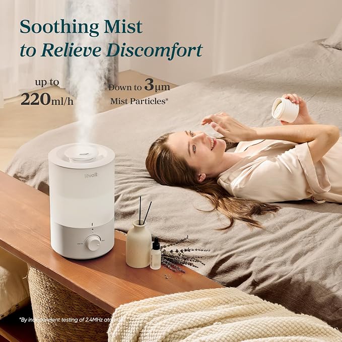 LEVOIT - Humidifiers for Bedroom - Quiet (3L Water Tank) - Cool Mist/Top Fill/Essential Oil Diffuser/25Watt - Home/Large Room - 360° Nozzle - Rapid Ultrasonic Humidification for Baby Nursery/Plant - Image 2