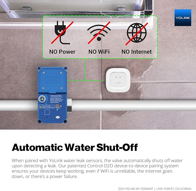 NSF Certified YoLink Leak Protection Kit, 3/4" Battery-Powered Shutoff Valve w/ - Image 4