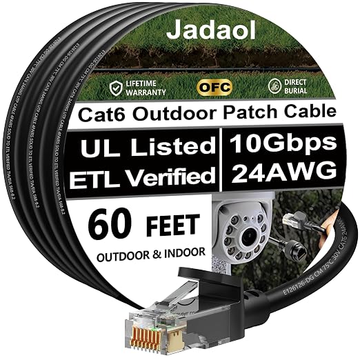 Jadaol Cat 6 Ethernet Cable 60 ft, Outdoor&Indoor, Support Cat8/7 Network LAN by Jadaol