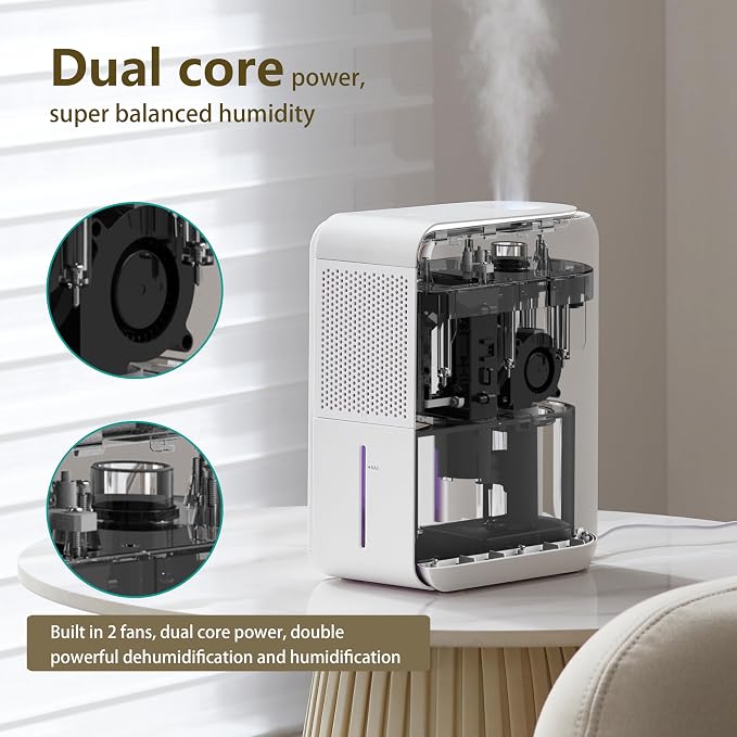 3 in 1 Dehumidifier, Humidifier & Aroma Diffuser with Air Combo One - 39Oz, Small Auto Purifier Humidity Control Quiet 27db Multifuctional Colorful Mist,for Bedroom/Bathroom/Bome/Basement(350 sq.ft) - Image 7