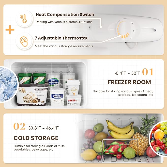 3.6 Cu.Ft Refrigerator with Freezer for Kitchen Office, Silver | Double Door Small Fridge with Freezer, 7-Level Thermostat, Adjustable Shelves & Quiet Operation for Dorm and Bedroom - Image 4