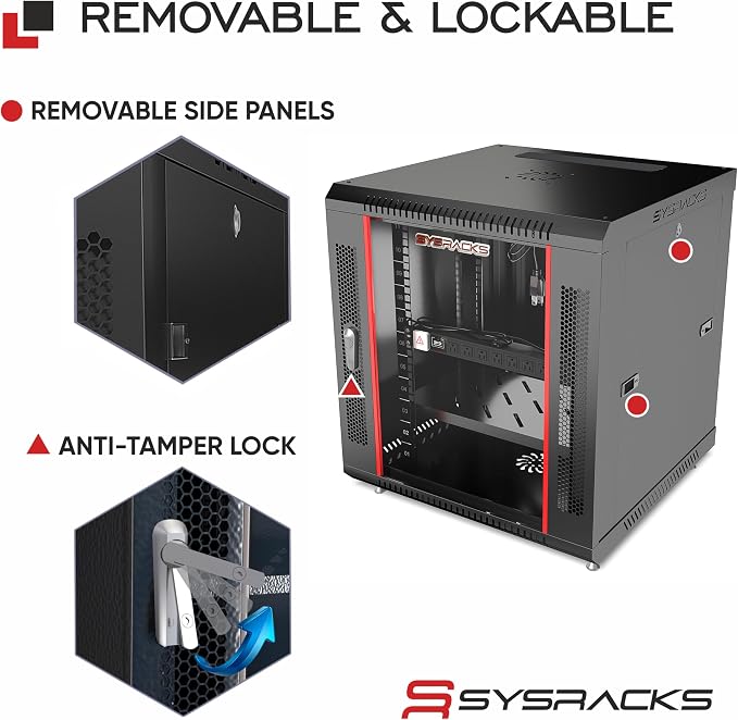 12U Wall Mount Server Rack Cabinet – 19" Network Rack Enclosure, PDU & Shelf - Image 5