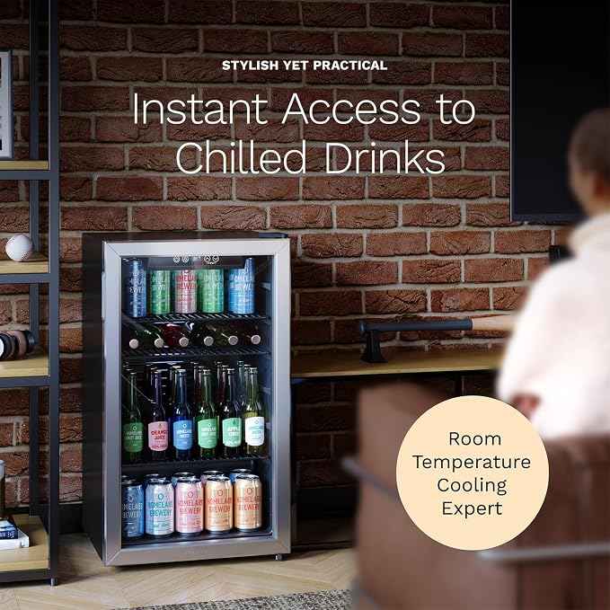 hOmeLabs Beverage Refrigerator and Cooler - Mini Fridge with Glass Door for Soda Beer or Wine - 120 Cans Capacity - Small Drink Dispenser Machine for Office or Bar with Adjustable Removable Shelves - Image 6