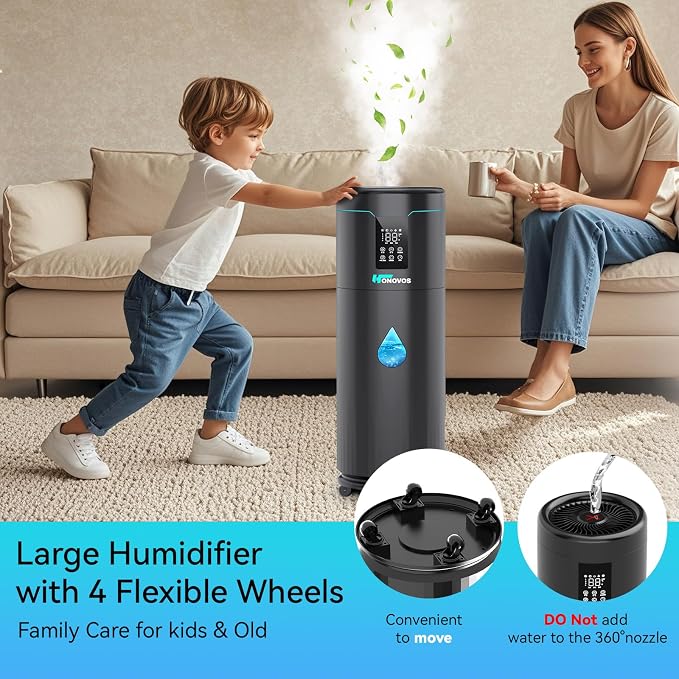 Humidifiers for Large Room Home Bedroom 2000 sq.ft. 17L/4.5Gal Large Humidifier with Extension Tube & 4 Speed Mist,Top Fill Wholehouse Humidifier with 360°Nozzle for Plant Commercial Greenhouse(Black) - Image 5