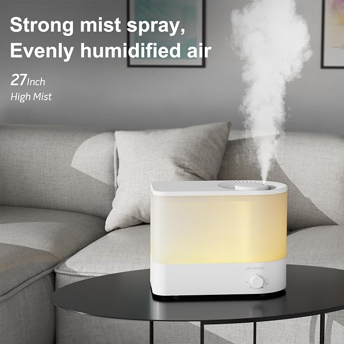 MEGAWISE 2025 Large Capacity Humidifier, 6L Top Fill Design, 50H Runtime, Ultra Quiet Large Capacity Cool Mist for Bedroom, Baby Nursery, Plants, Indoor, Easy to Clean & Fill (White) - Image 6