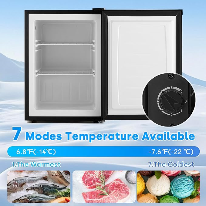 Erivess 2.1 Cu.ft Upright Freezer, Small Mini Freezer with 7 Temp Settings | Large Capacity, Energy Saving & Low Noise Free Standing Single open Door Mini Freezer for Home, Apartment, Garage, Dorms - Image 4