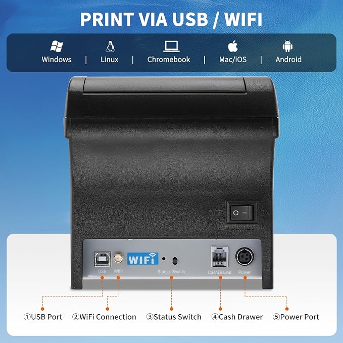NETUM 80mm Thermal Receipt Printer, WiFi POS Printer - Image 5