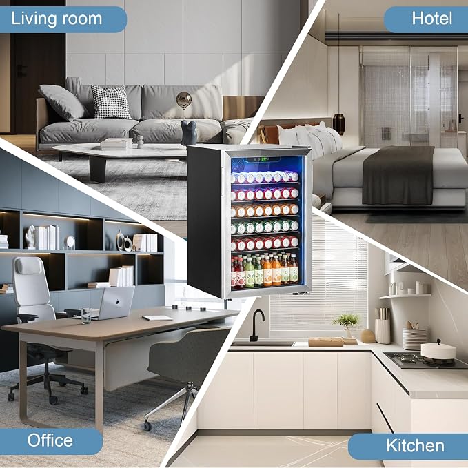 Erivess Mini Fridge 145Can Beverage Refrigerator Cooler Glass Door for Soda | 130L Drink Fridge for Home/Bar/Office with LED Display, Digital Temperature Control, Removable Shelves for Beer, Wine, Silver - Image 4