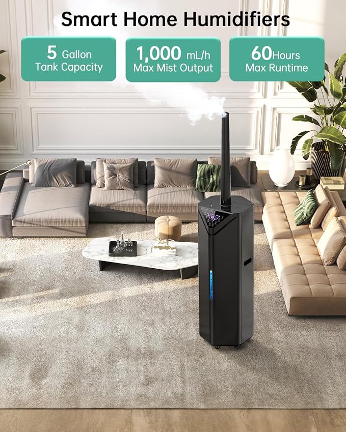 5Gal Humidifiers for Bedroom Large Room up to 2800ft², APP/Remote Control, 60H Supersized Cool Mist Humidifier with Auto 180°Mist Tube, 24H Timer, Top Fill Humidifiers for Home Office Plants - Image 4