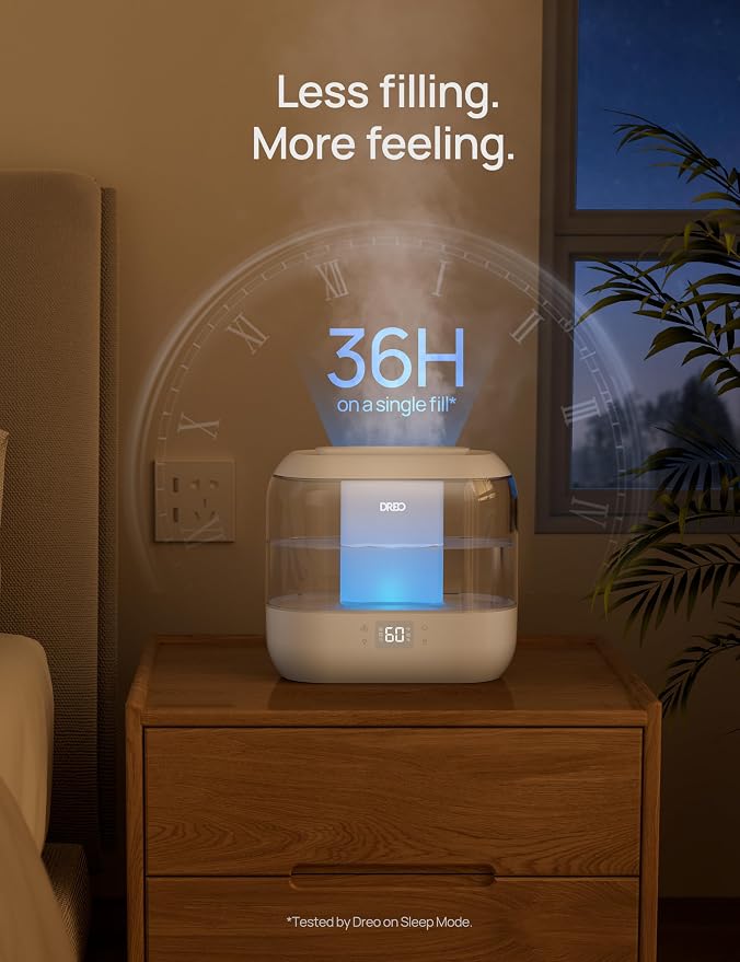 Dreo Smart Humidifiers for Bedroom, Top Fill 4L Supersized Humidifier Large Room with 28 dB, 36H Runtime, Touch/APP/Voice Control, Nightlight, Cool Mist Humidifiers for Baby, Plants, Indoor, White - Image 6