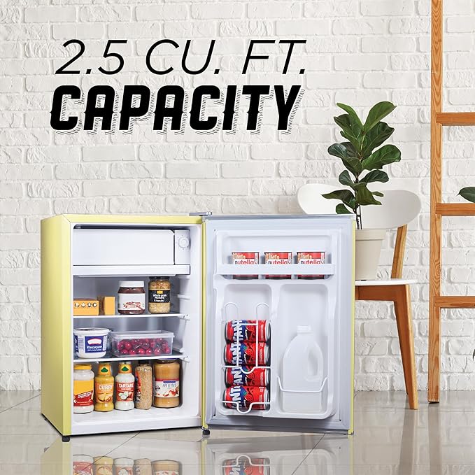 ICEBOX 2.5 Cu. Ft. Compact Refrigerator, ENERGY STAR Certified Small Refrigerator, Single Door Mini Fridge with Chiller Compartment, R600a Refrigerant, IBCR25SUN, Sun Yellow - Image 2