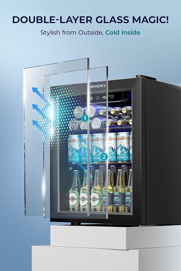 EUHOMY Beverage Refrigerator Cooler - 68 Can Mini Fridge with Glass Door for Soda, Beer, Wine, Small Refrigerator with Digital Temperature Control and Adjustable Shelves for Home Office Bar, 1.7 Cu.ft - Image 6