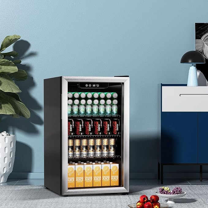 Stopasd Beverage Refrigerator Cooler, 3.0 Cu.Ft/105 Can Drink Fridge with Adjustable Shelves & Glass Door for Soda Wine Beer, Quiet Undercounter Small Fridge for Home/Office/Bar/Garage(37-61 ℉),Sliver - Image 6