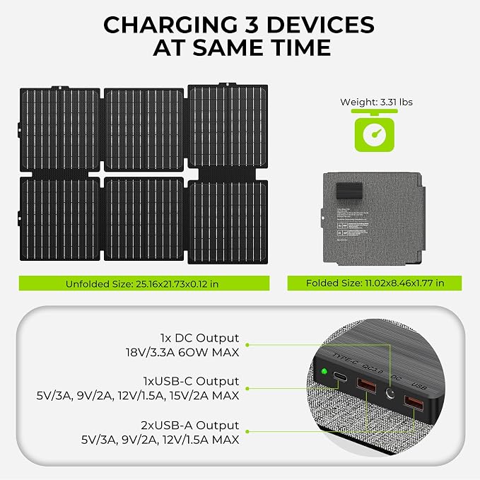 Portable Solar Generator, 300W Portable Power Station with Foldable 60W Solar Panel, 110V Pure Sine Wave 296Wh 80000mAh Lithium Battery Pack for Home Use RV Van Outdoor Camping-Panel included - Image 5