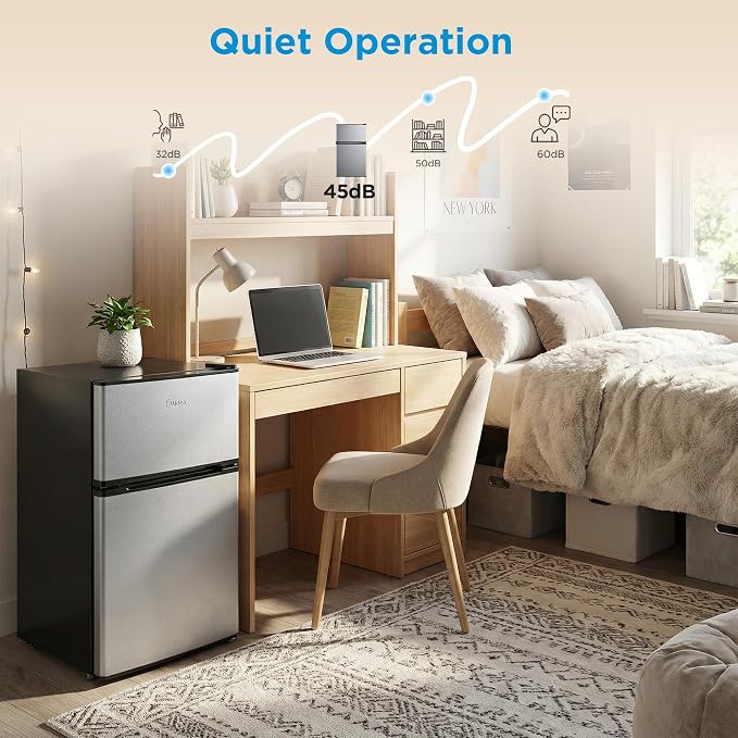 Midea 3.1 Cu.ft Mini Fridge with Freezer, Energy Star Certified, for Dorm | Adjustable Remove Glass Shelves, Reversible Door, Silver - Image 6