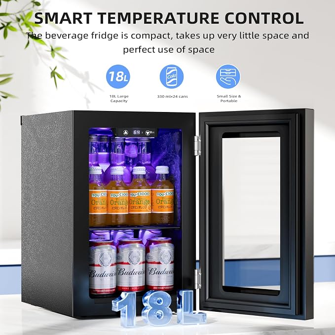 Antarctic Star 18L Beverage Refrigerator Cooler 24Can, Mini Fridge with Quiet Compressor, LED Light,Freestanding Small Fridge with Electronic Temperature Control for Home and Bar(40-61 ℉) - Image 3