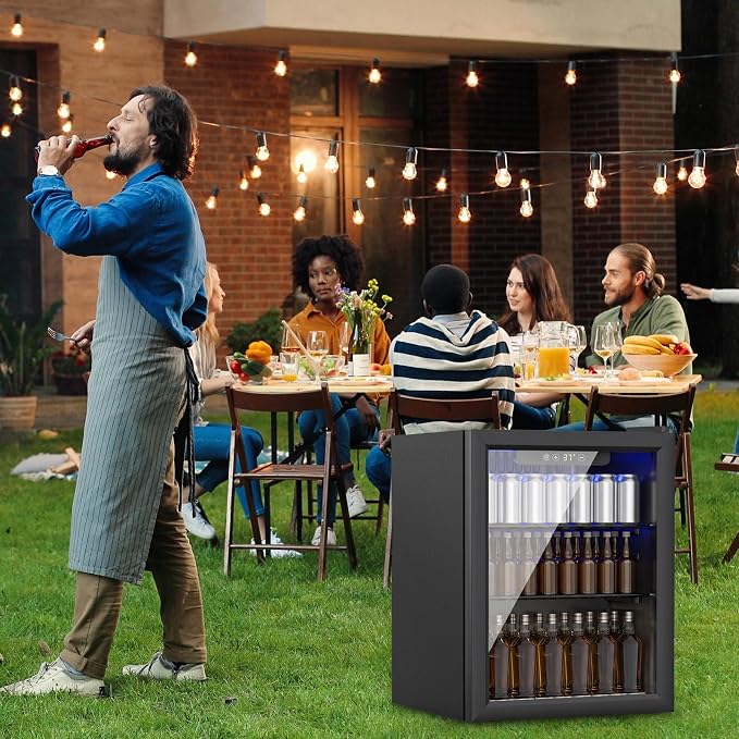 70 Can Mini Fridge, 1.7 Cu.Ft Beverage Refrigerator Glass Door | Compact Drink Fridge with Reversible Door for Soda Wine Beer, Quiet Small Cooler for Home Office Bar, Black (37-61 ℉) - Image 7