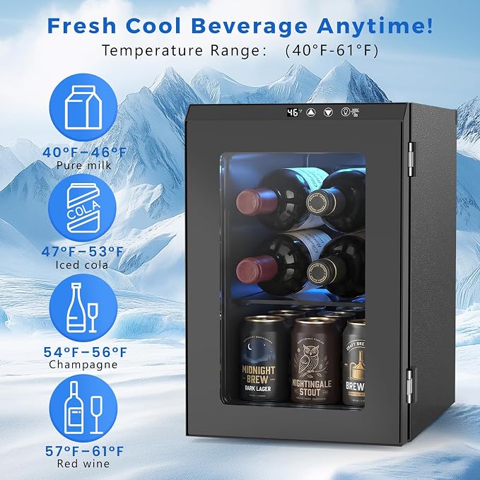 Electactic Wine Cooler Refrigerator with Glass Door, Mini Wine Fridge for Red, White and Champagne, Built-in Wine Cellar, 40-61F Digital Temperature Control, Indoor Use - Image 6