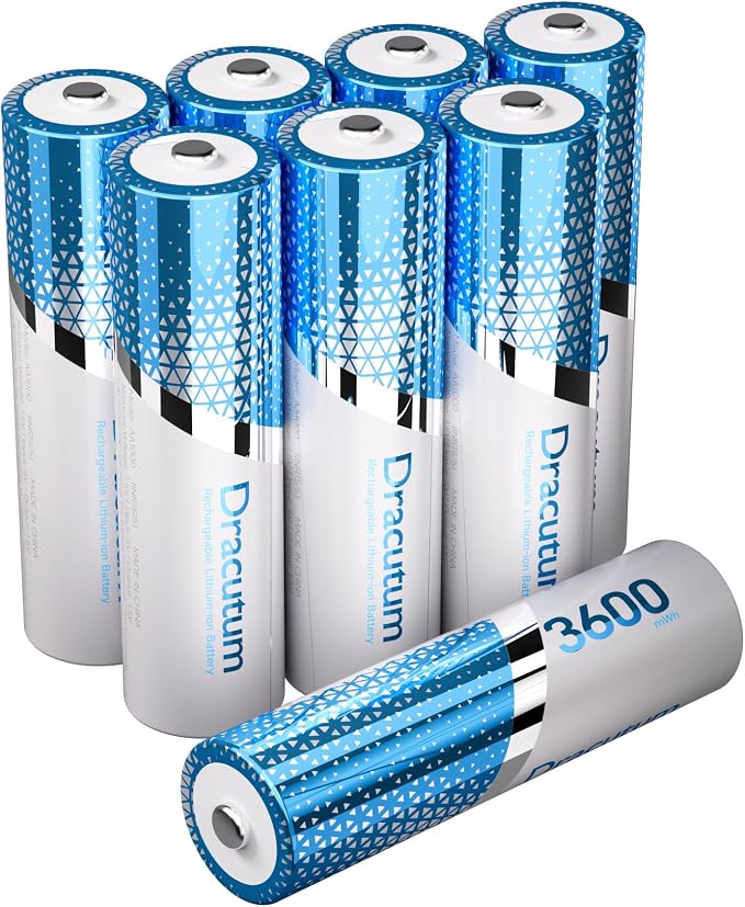 3600mWh Rechargeable AA Batteries 8-Pack, 1.5V Rechargeable Lithium AA by Dracutum