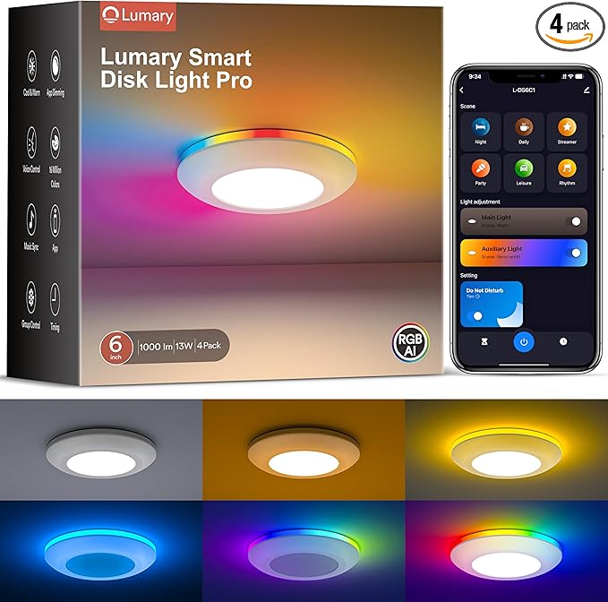 Lumary 5/6 Inch Smart Led Disk Light Pro 4Pack, Color Changing WiFi Smart by Lumary