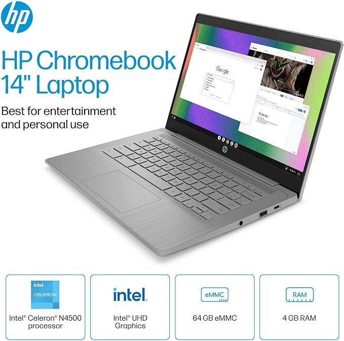 HP 14" Laptop 2026 Student Business, Intel N4500 CPU, 4GB RAM | Copilot AI, Ultra-Portable, Long Battery Life, Fast Charge, Webcam, WiFi 6, Chrome OS for Everyday Use, Gray - Image 2
