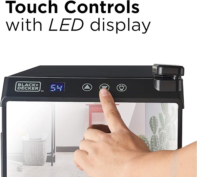 BLACK+DECKER 6-Bottle Thermoelectric Wine Chiller, BD60316, Mirrored Door | Thermoelectric Wine Cooler with Temperature Control, 6 Bottle Fridge for Reds, Whites and More, LED Display, Chrome Racks - Image 3