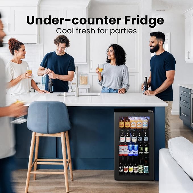 Yeego Beverage Refrigerator, 130 Can Mini Fridge with Glass Door, Adjustable Shelves, Digital Temperature Control 34°F-54°F, Drink Cooler for Soda, Beer and Wine, Freestanding or Under Counter, Black - Image 7