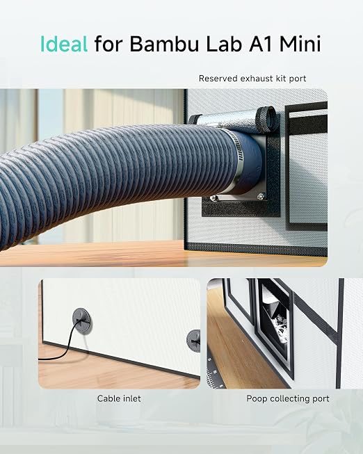 TOPCUBE 3D Printer Enclosure for Bambu Lab A1 Mini Combo, Stainless Steel Frame - Image 6