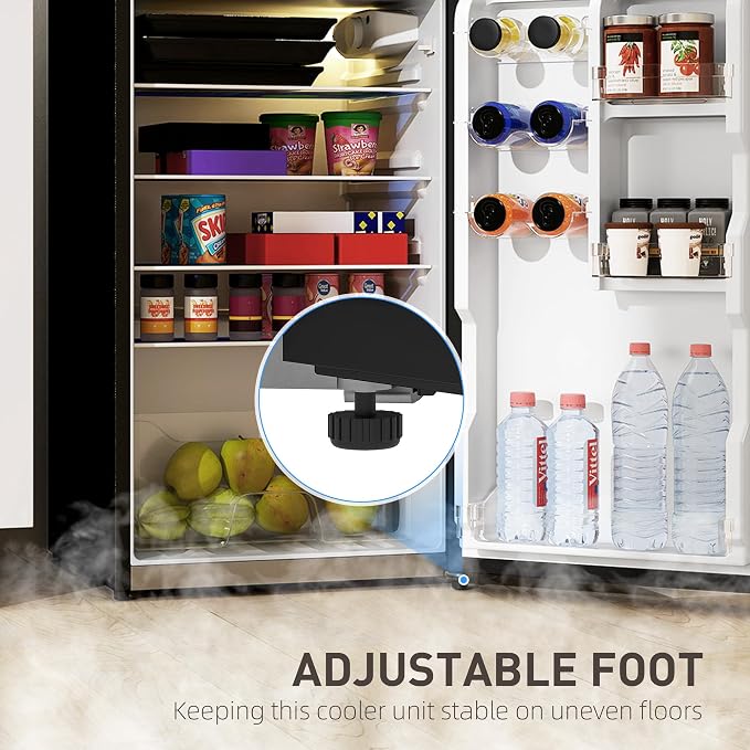 HOMCOM 4 Cu.Ft Mini Fridge with Freezer Double Reversible Silver | Compact Refrigerator, Adjustable Thermostat, Shelf, for Bedroom Dorm Home Office, Energy Efficient - Image 9
