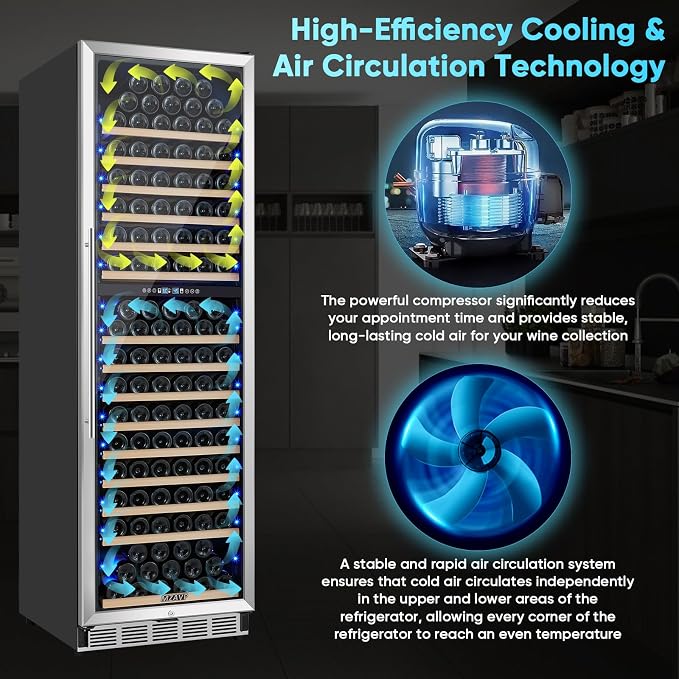 200 Bottle Wine Fridge Dual Zone, Wine Refrigerator 24 Inch Freestanding/Built-in, Large Wine Cooler Refrigerator with Advanced Temperature Control & Compressor Cooling, Quiet Operation - Silver - Image 4